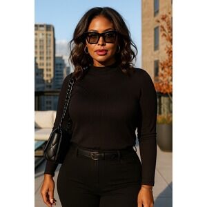 Christian Siriano Womens Sweater XL Ribbed Mock Neck Long Sleeve Work Whimsigoth